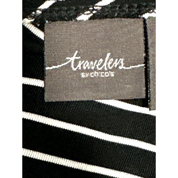 Chicos Black White Striped Asymmetrical Long Sleeve Tunic Dress Modern Chic Size - Picture 5 of 11